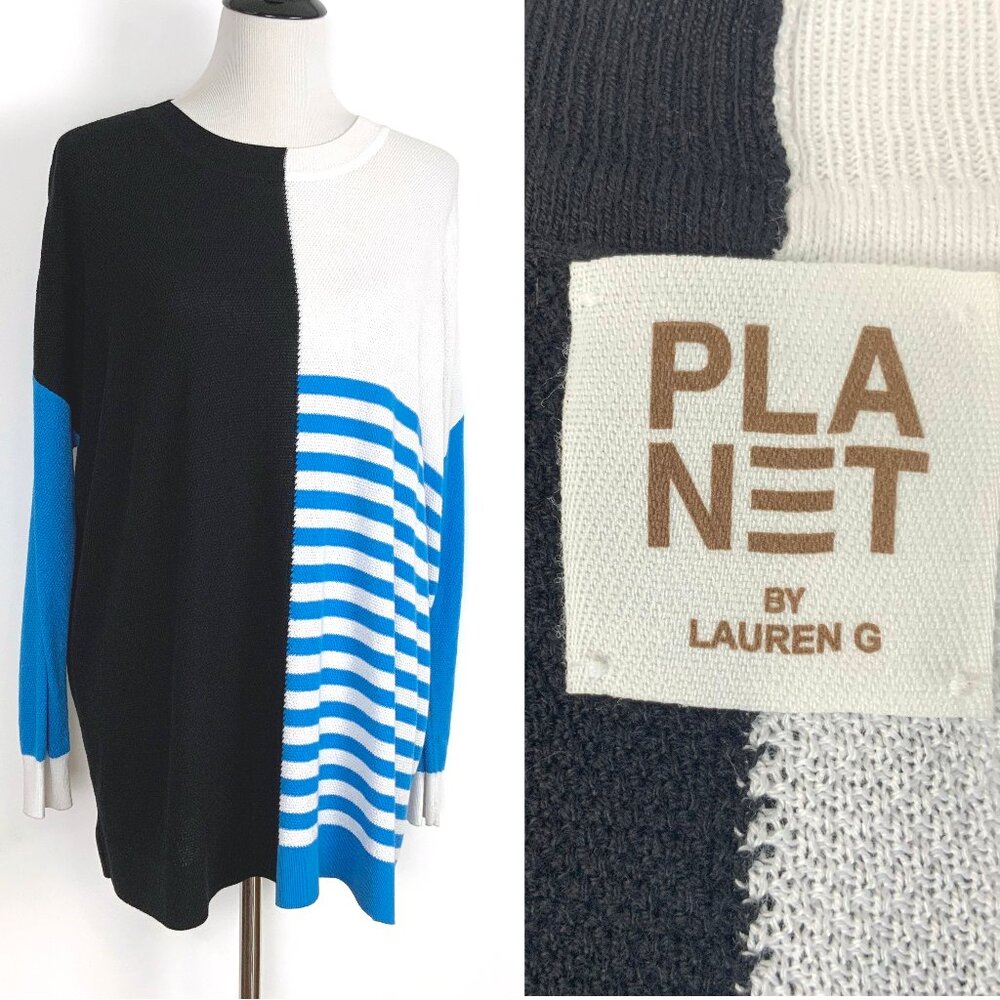 Planet by Lauren G Color Block Crew Neck Knit Sweater Sz OS - Picture 2 of 16